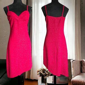 Y2K HYPHEN Shimmery Red Spaghetti Strap Hi Low dress Size L